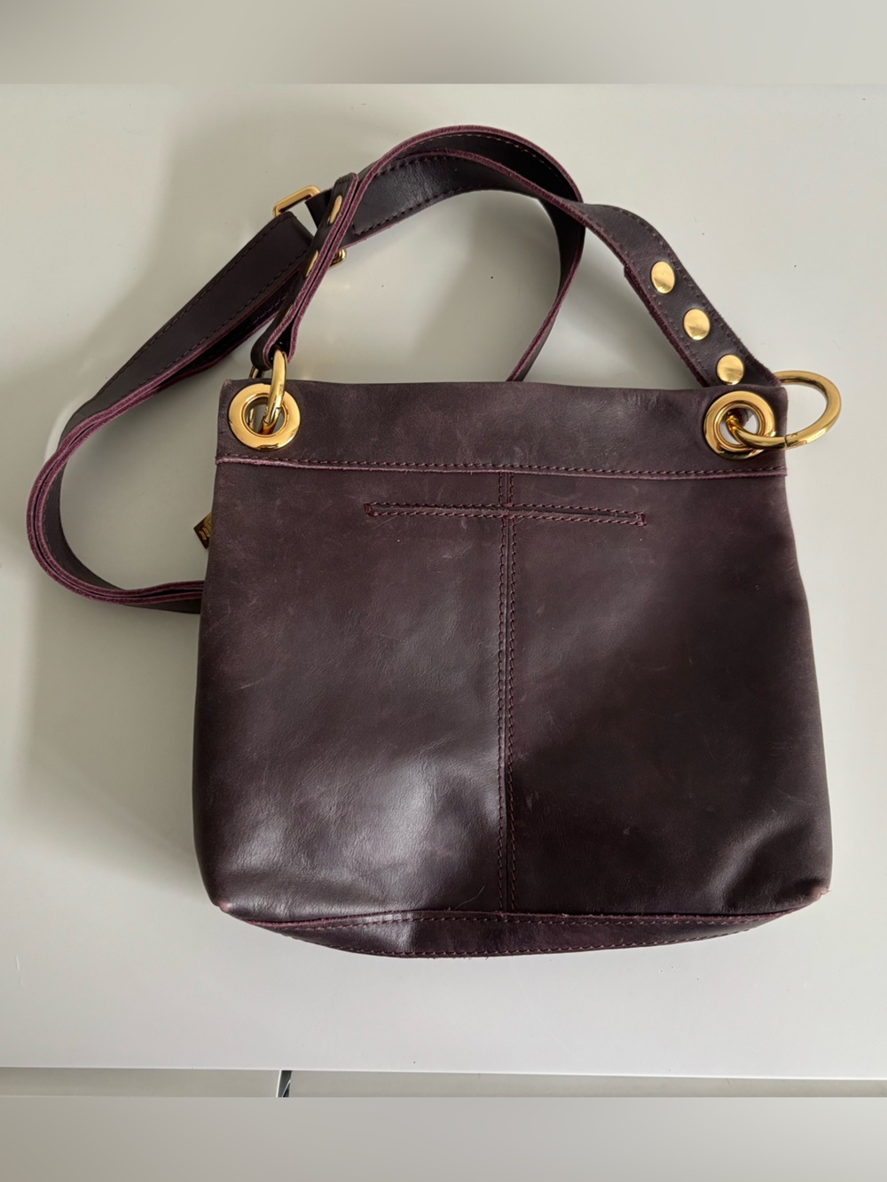 Hammitt Women's Leather Crossbody Bag in Deep Plum with Gold Accents